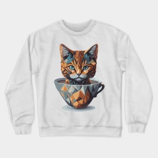 Geometric Cat in a Tea Cup Crewneck Sweatshirt